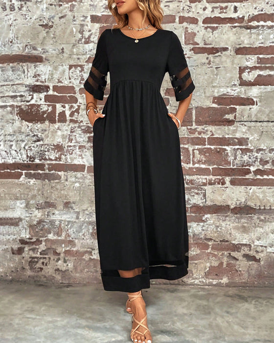 Elegant Mid-Sleeve Casual Crew Neck Dress