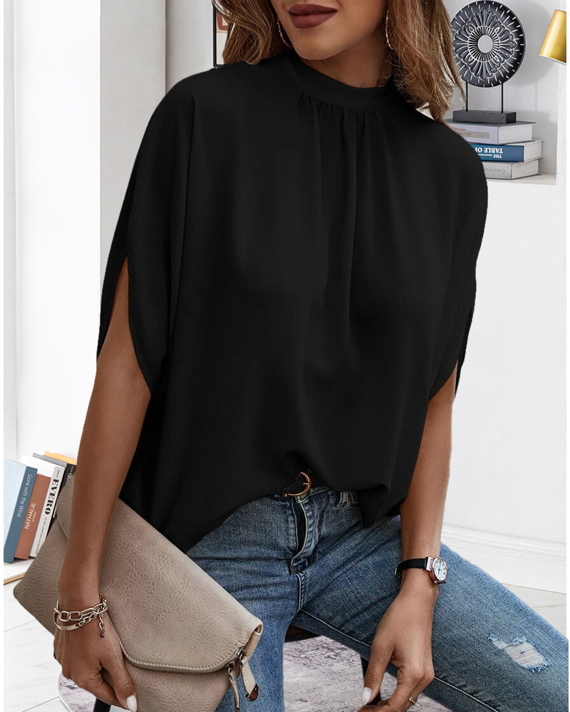 Fashion print slit sleeve blouse