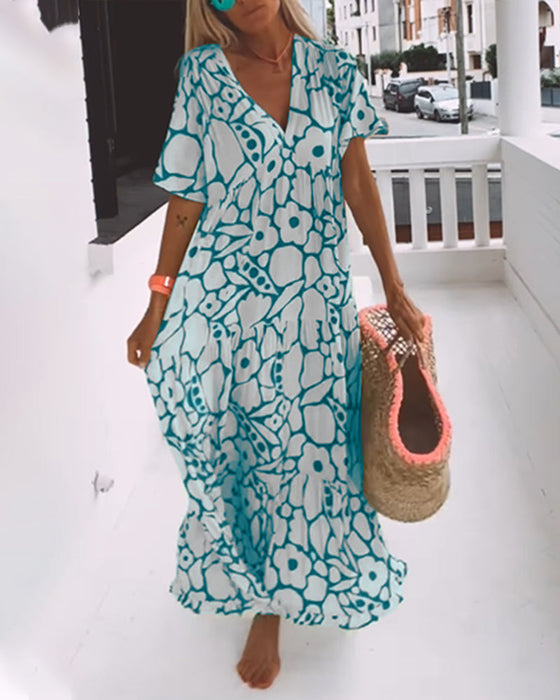 Printed v-neck loose dress