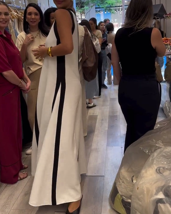 V-Neck Sleeveless Colorblock Loose Dress