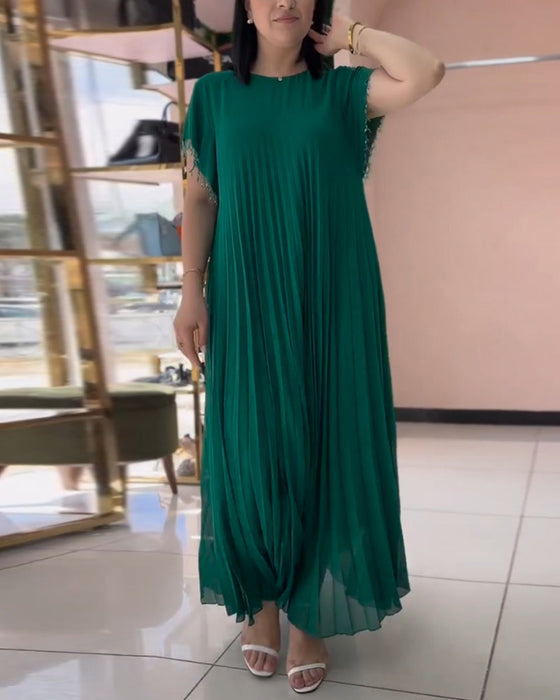 Short-sleeved pleated dress