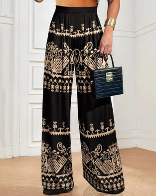 Ethnic style high waisted straight leg pants