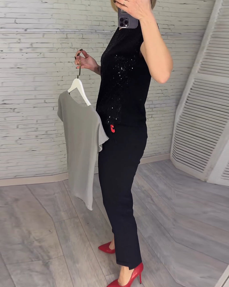 Women's short-sleeved sequin blouses