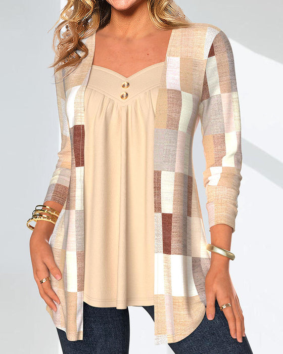 Fake 2in1 Geometric Print Top