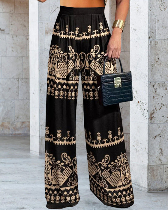 Ethnic style high waisted straight leg pants