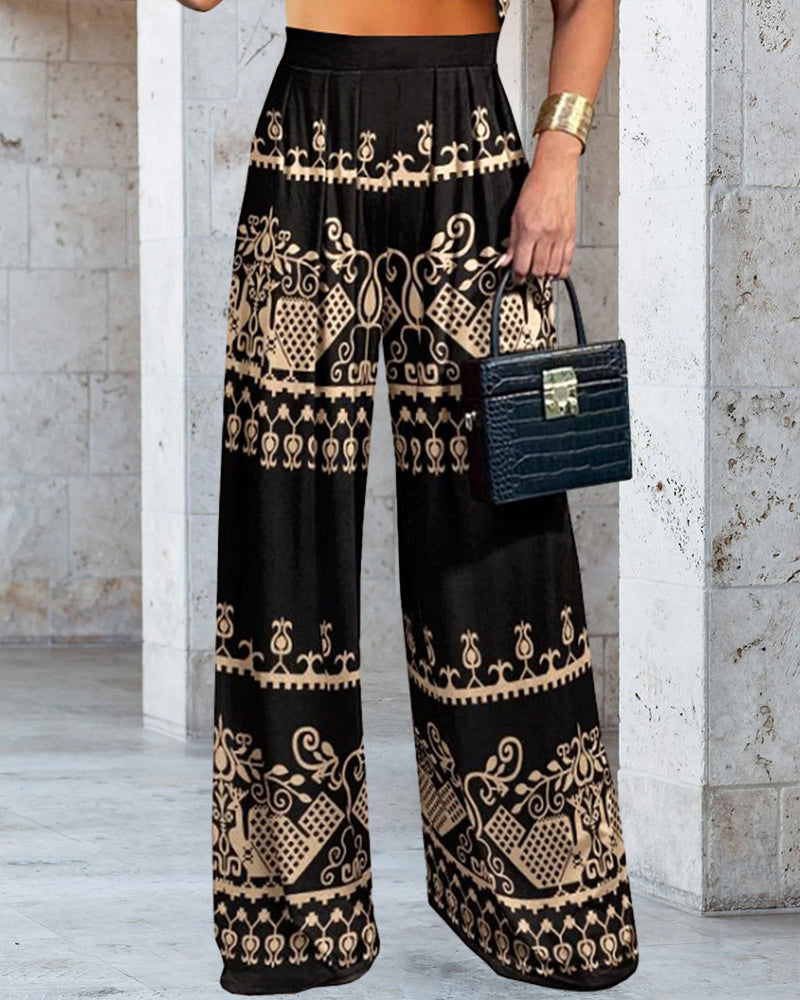 Ethnic style high waisted straight leg pants