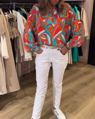 Loose printed commuting blouse