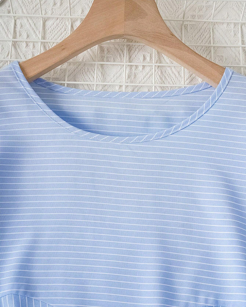 Striped print crew neck casual top