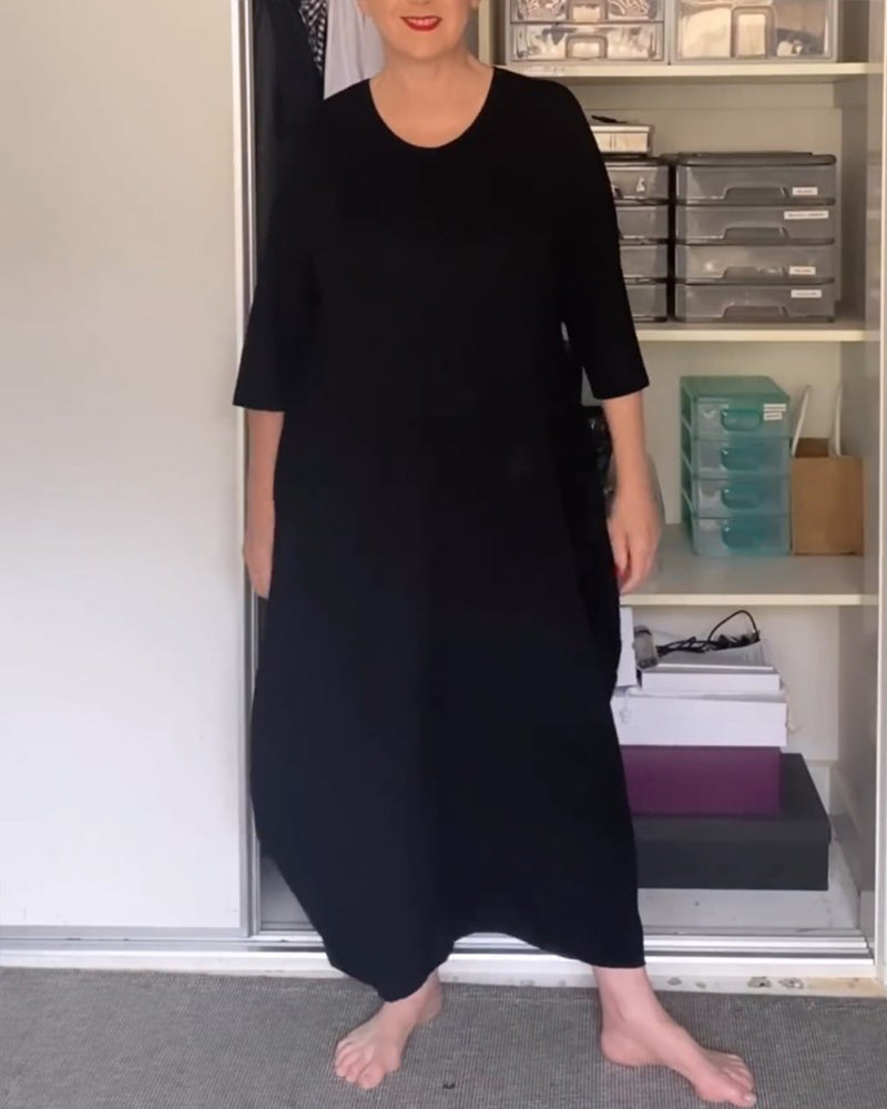 Round neck solid color simple dress