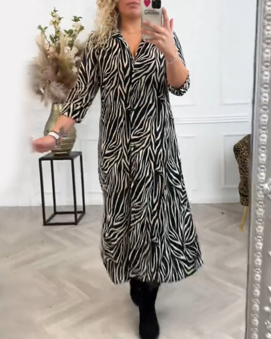 Zebra print lapel casual dress