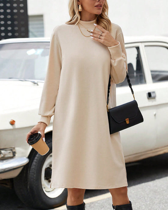 Solid colour high Neck dress