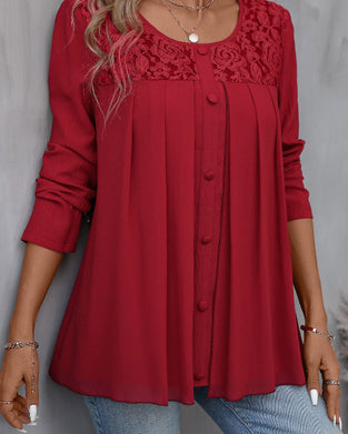 Elegant Button Lace Top with Round Neck