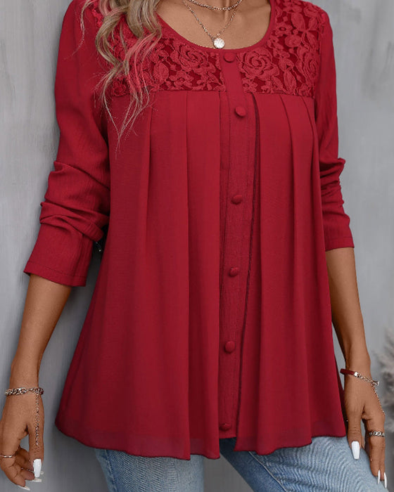Elegant Button Lace Top with Round Neck