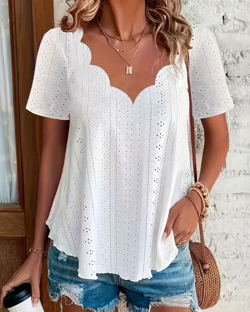 V-Neck Hollow French T-Shirt