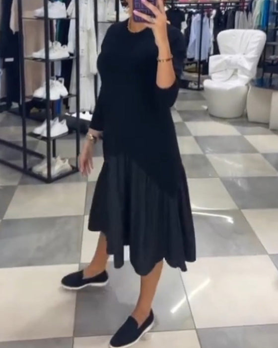 Casual Patchwork Dress with Ruffles