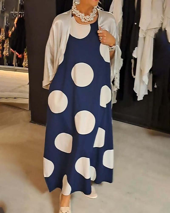 Large polka dot print casual sleeveless dress