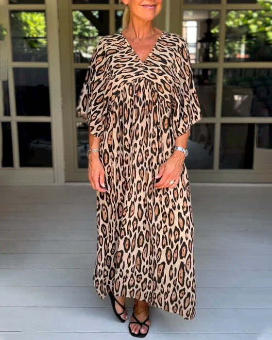V-neck leopard print dress