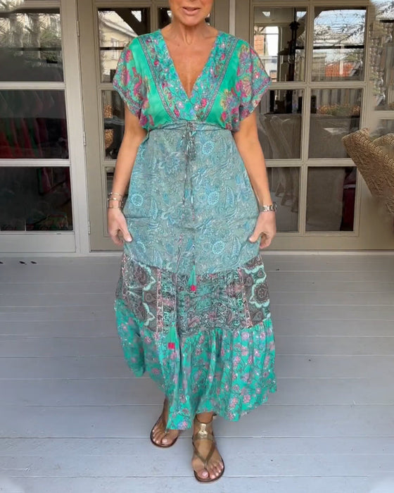 V-neck printed elegant dress