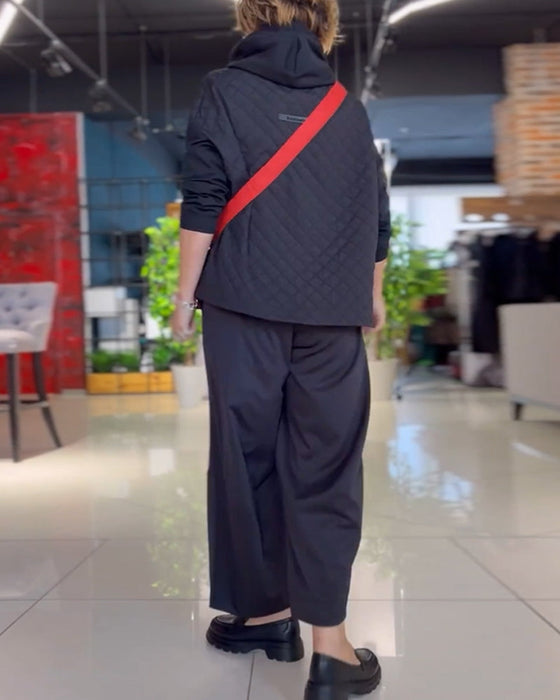 High Neck plaid Hoodies with Long Sleeve