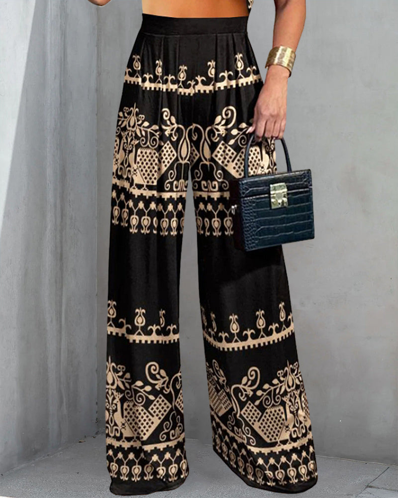 Ethnic style high waisted straight leg pants