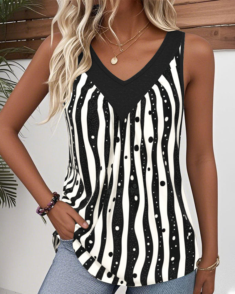 Sleeveless Striped Colorblock Print Vest