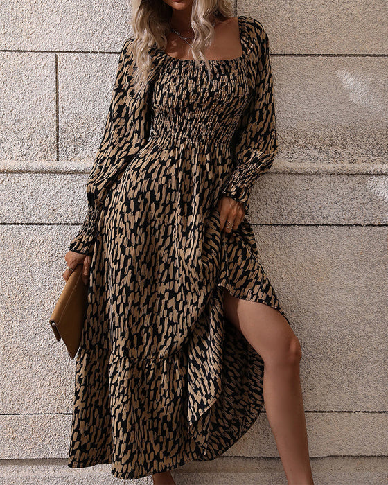 Square Neck Printed Maxi Dress