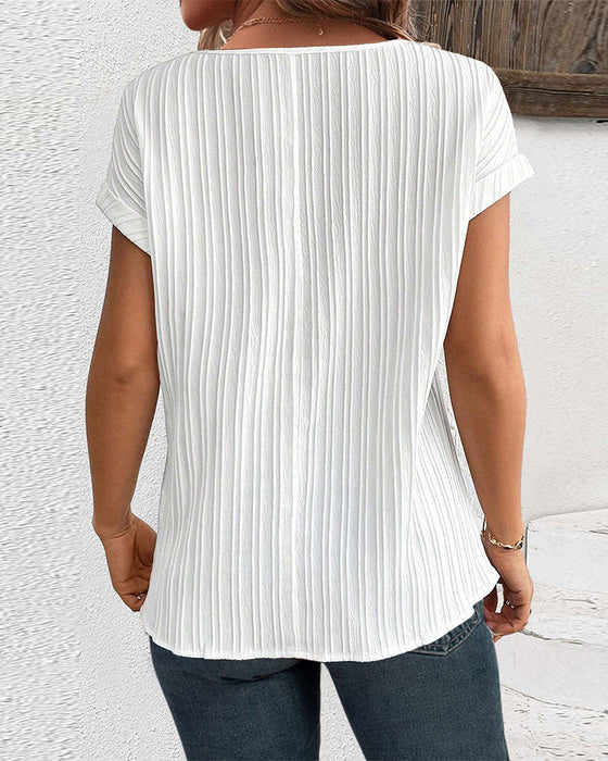 Patchwork printed rib short-sleeved top