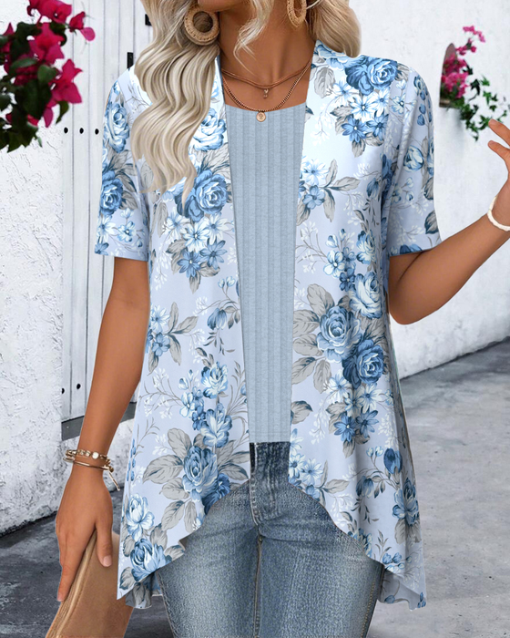 Irregular Print Short Sleeve Blouse