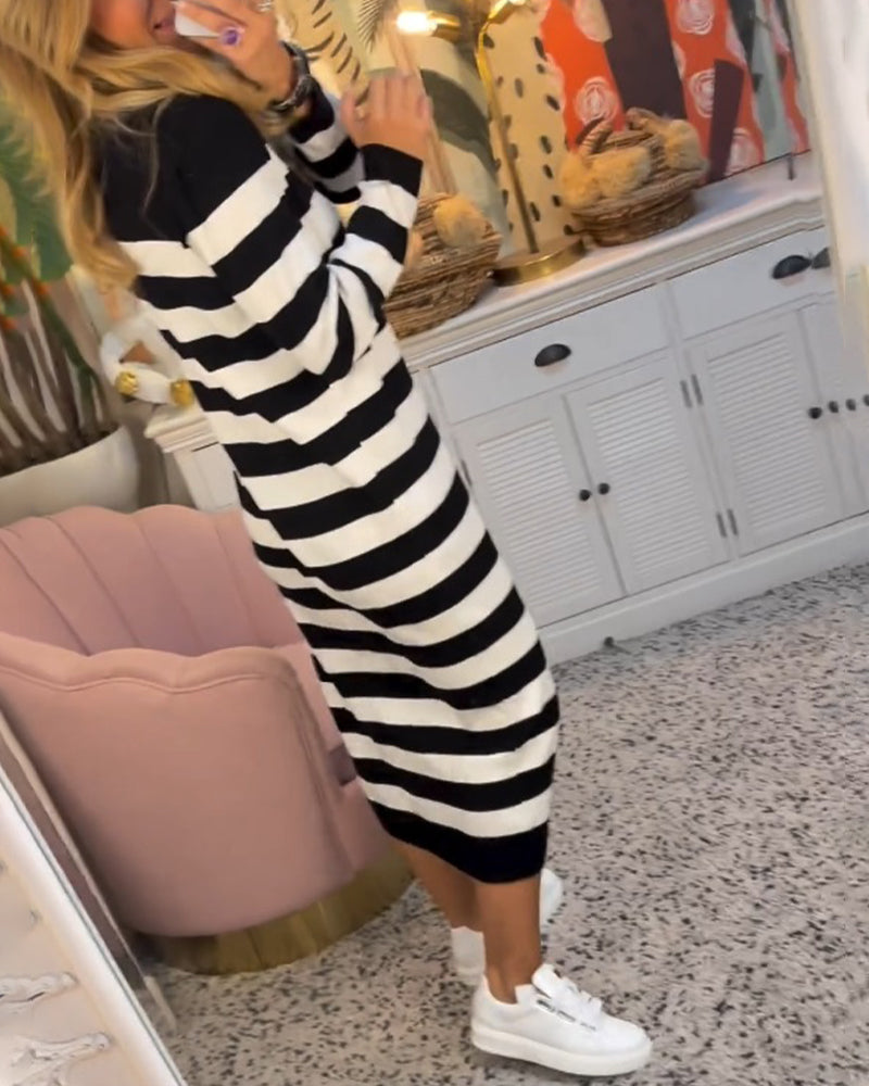 Striped casual long sleeve dress