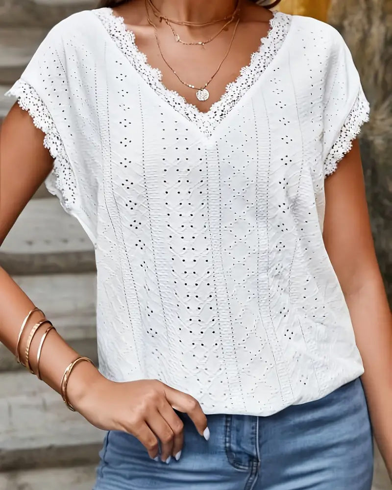 Lace Cutout Short Sleeve