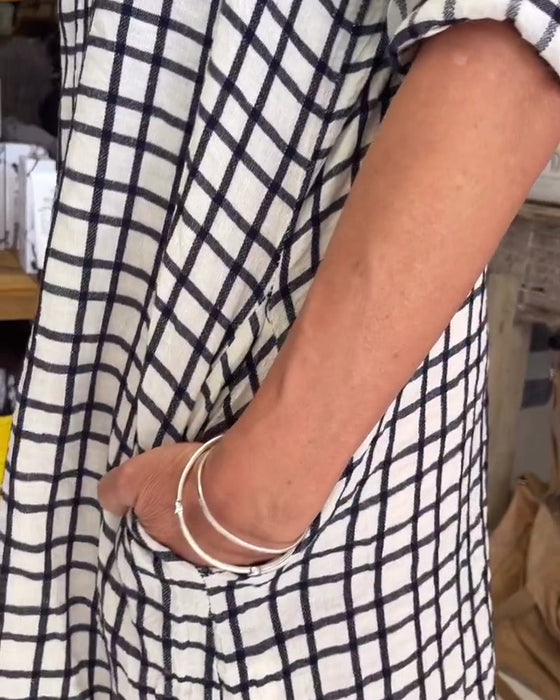 Plaid lapel pocket loose dress