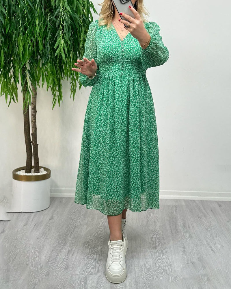 Printed elegant button dress