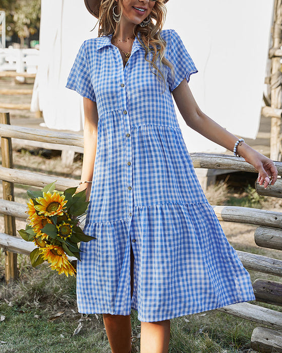 Plaid print casual shirt dress