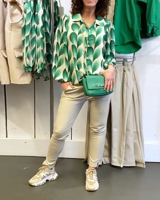 Lapel Printed Commuter Blouse