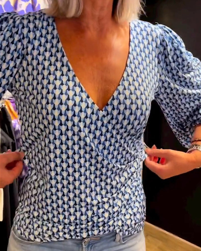 Deep V Neck Long Sleeve Top