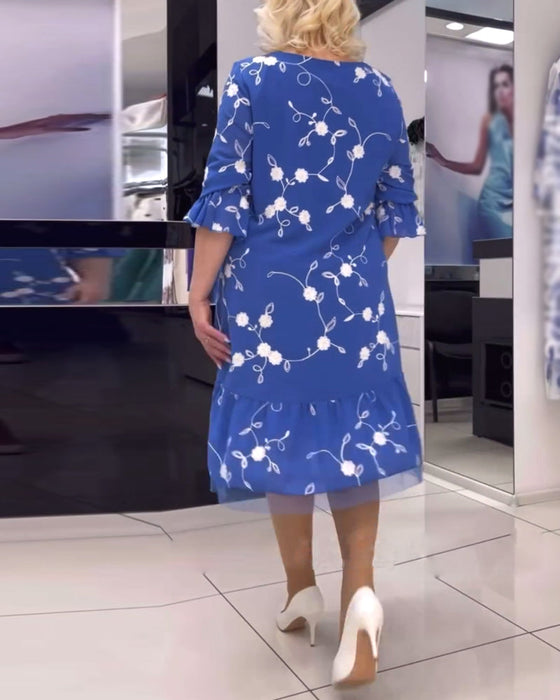 Elegant floral print crew round dress