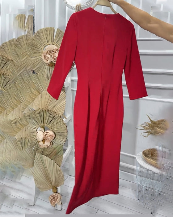 Romantic round neck solid color long dress