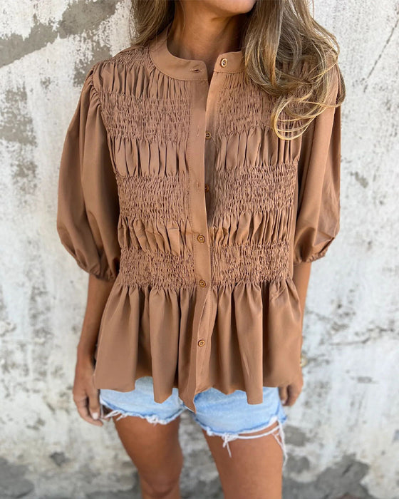 Casual Fashion Short Sleeve Solid Color Blouse
