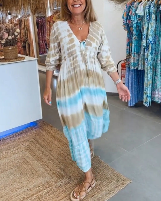 Contrast print strappy casual dress