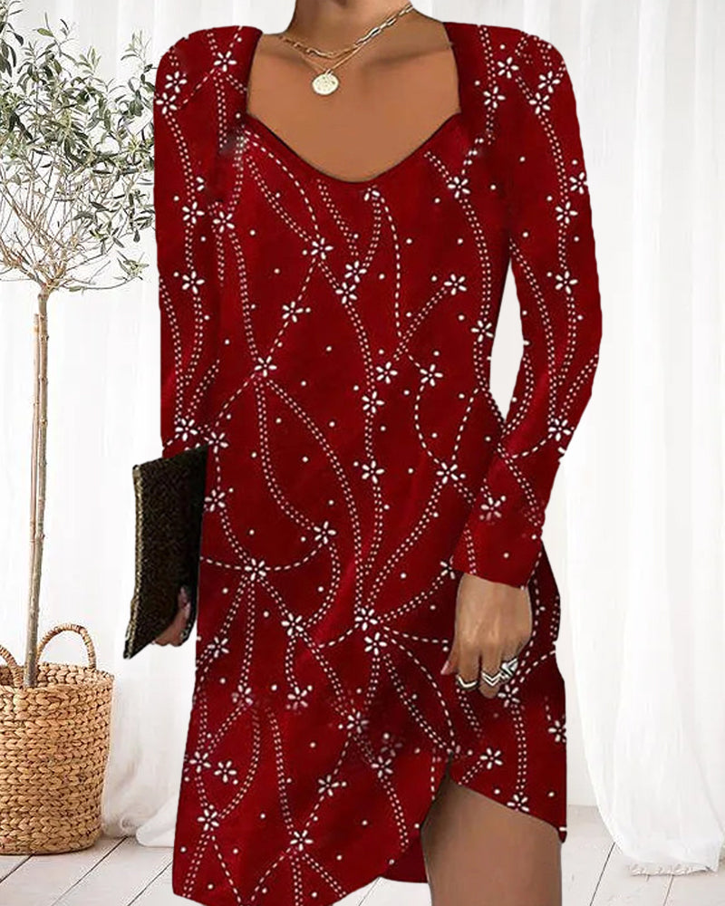 Heart Neckline Long Sleeve Dress