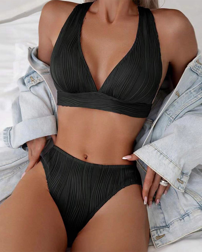 Solid color deep V sexy bikini