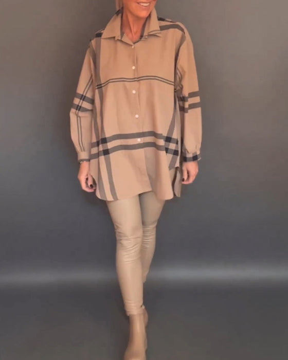 Casual plaid lapel shirt