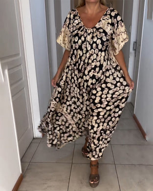 V-neck printed short-sleeved dress