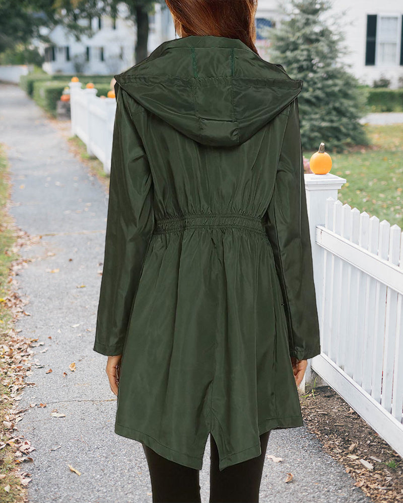 Solid color hooded outdoor coat