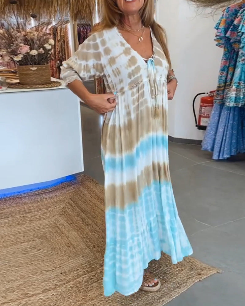 Contrast print strappy casual dress