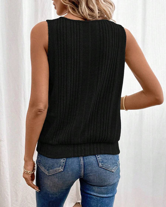 Metal Decorative Buckle Square Neckline Textured Tank Top