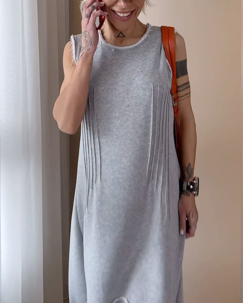 Casual solid color sleeveless patchwork long dress