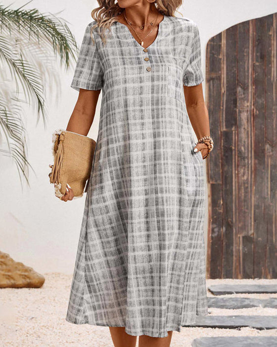 Short Sleeve Plaid Casual Dress