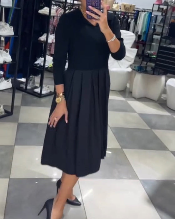 V-neck paneled pleated dress