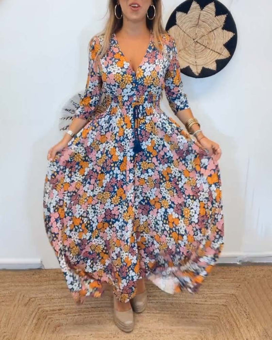 Deep V-neck floral dress